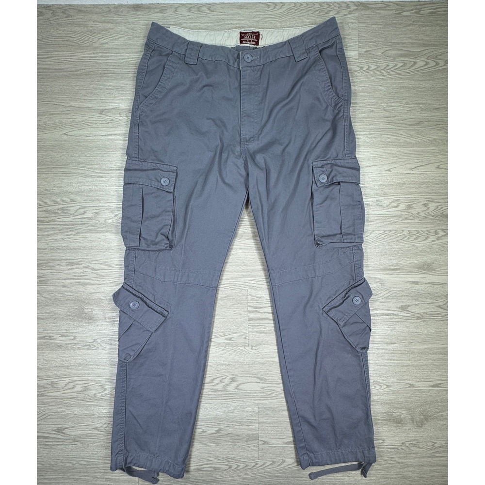 Matchstick Men's Cargo Pants Straight Leg Multi Pocket Grey 40 Utility Workwear